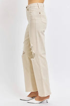 Sleek and Stylish Full Size High Waist Distressed Wide Leg Jeans Trendsi