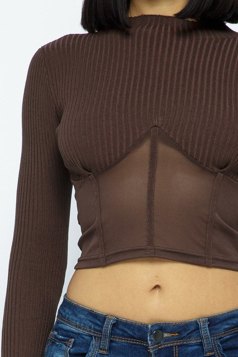Knit Crop Top With Bottom Mesh Sleek and Stylish