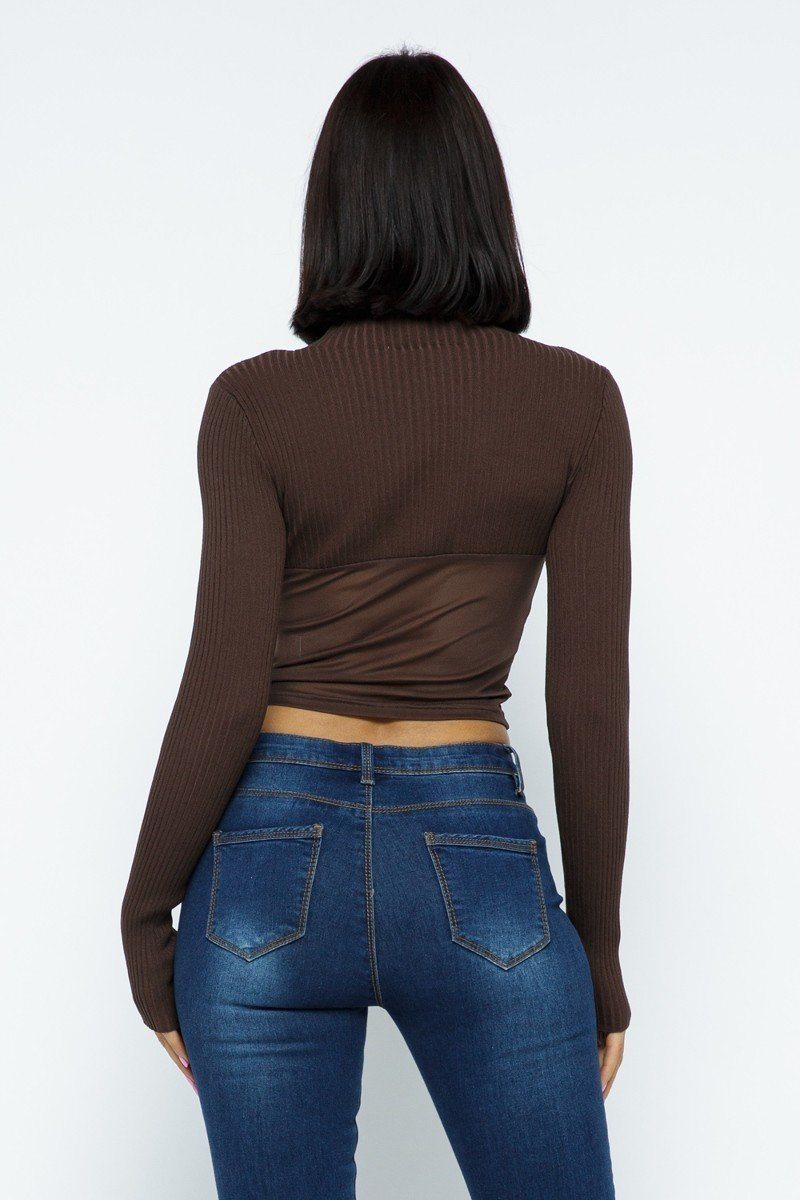 Knit Crop Top With Bottom Mesh Sleek and Stylish