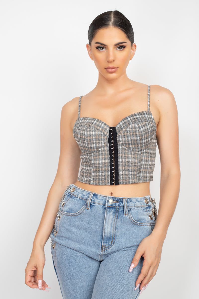 Plaid Hook & Eye Sweetheart Crop Top Sleek and Stylish