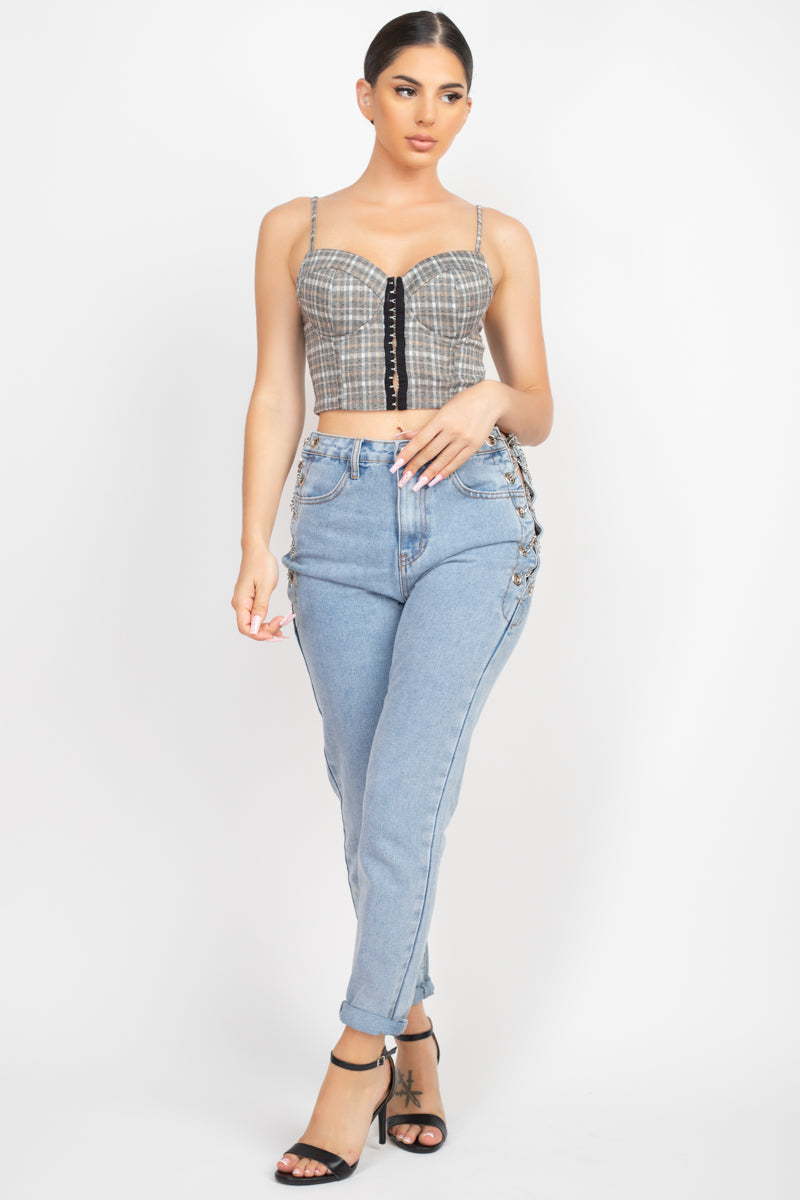 Plaid Hook & Eye Sweetheart Crop Top Sleek and Stylish