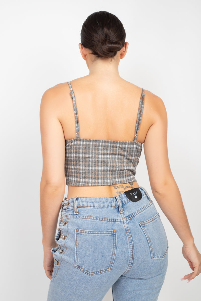 Plaid Hook & Eye Sweetheart Crop Top Sleek and Stylish