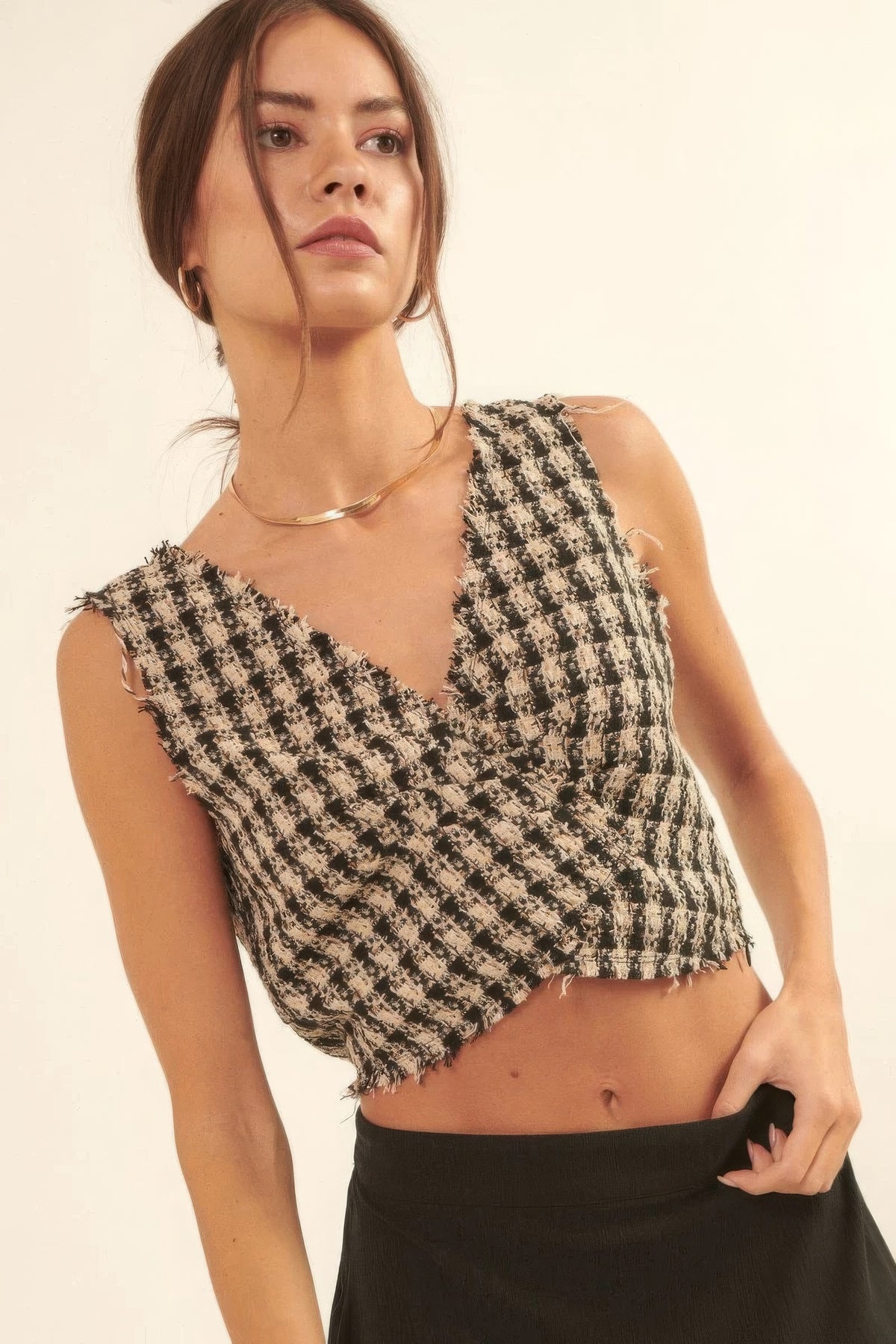 V Neckline Plaid Woven Vest Sleek and Stylish