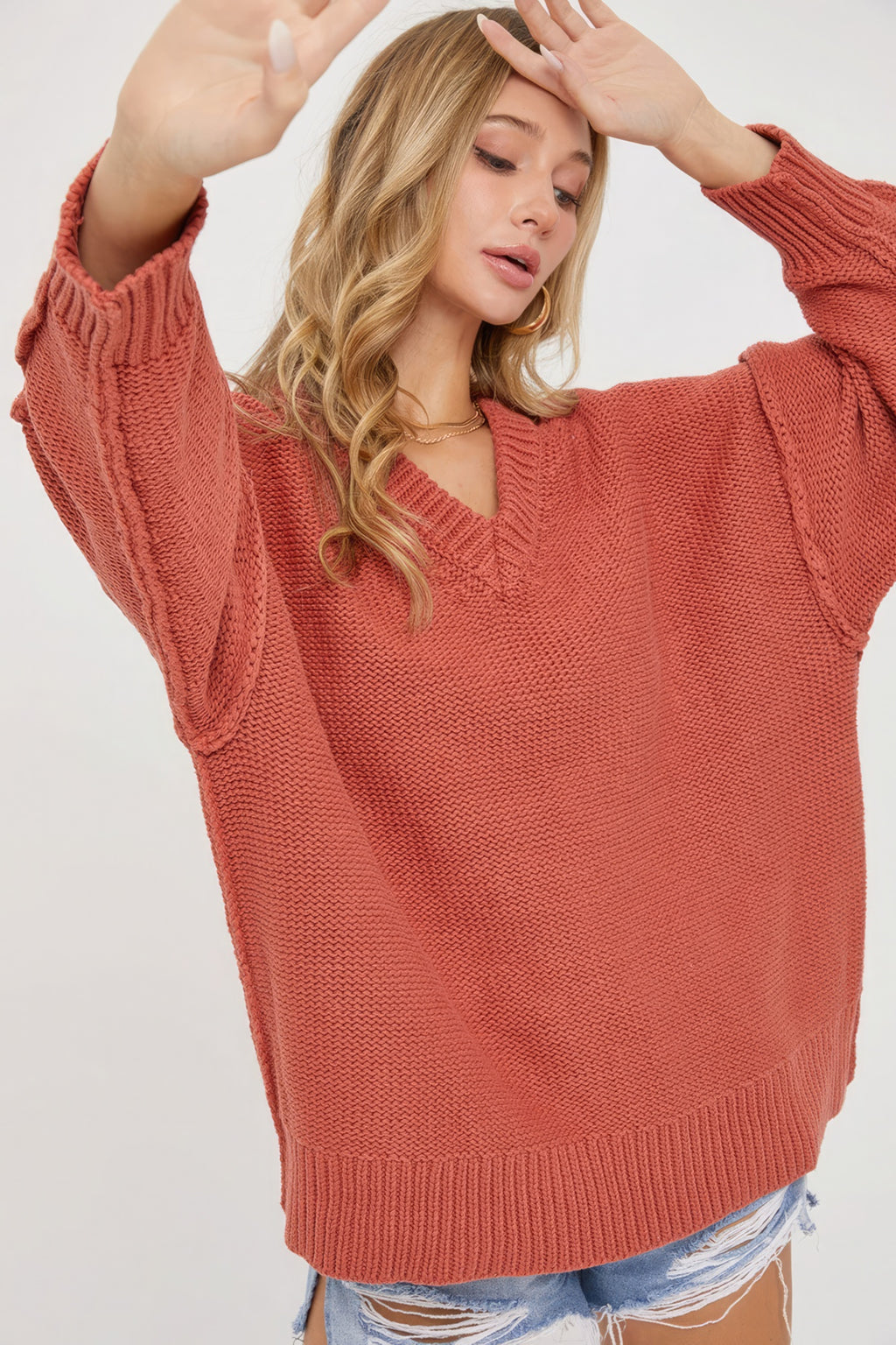 V Neck Oversized Sweater Sleek and Stylish