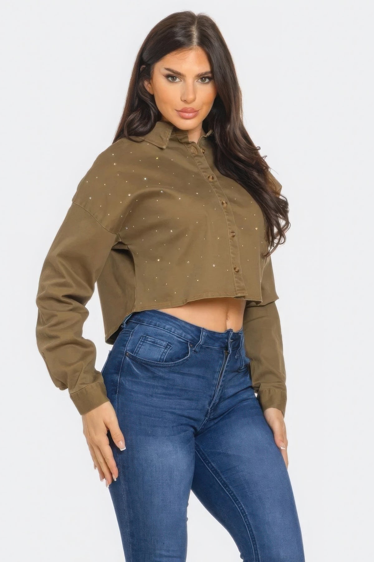 Bling Denim Button Down Shirt Sleek and Stylish
