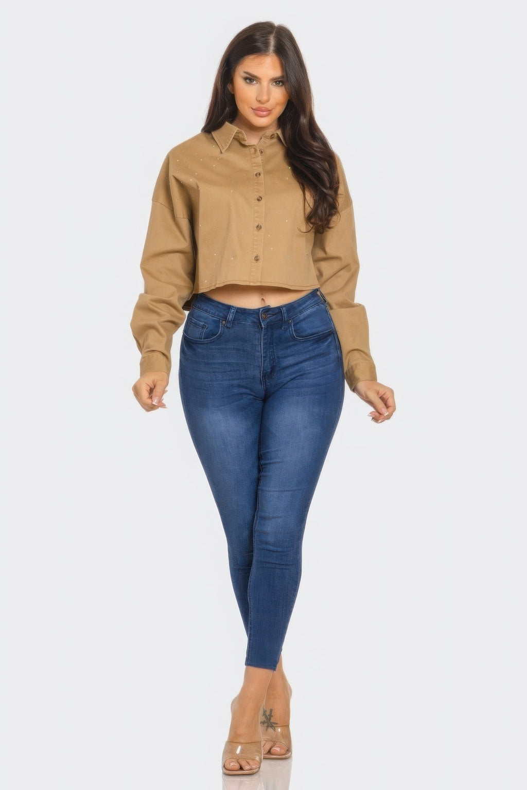 Bling Denim Button Down Shirt Sleek and Stylish