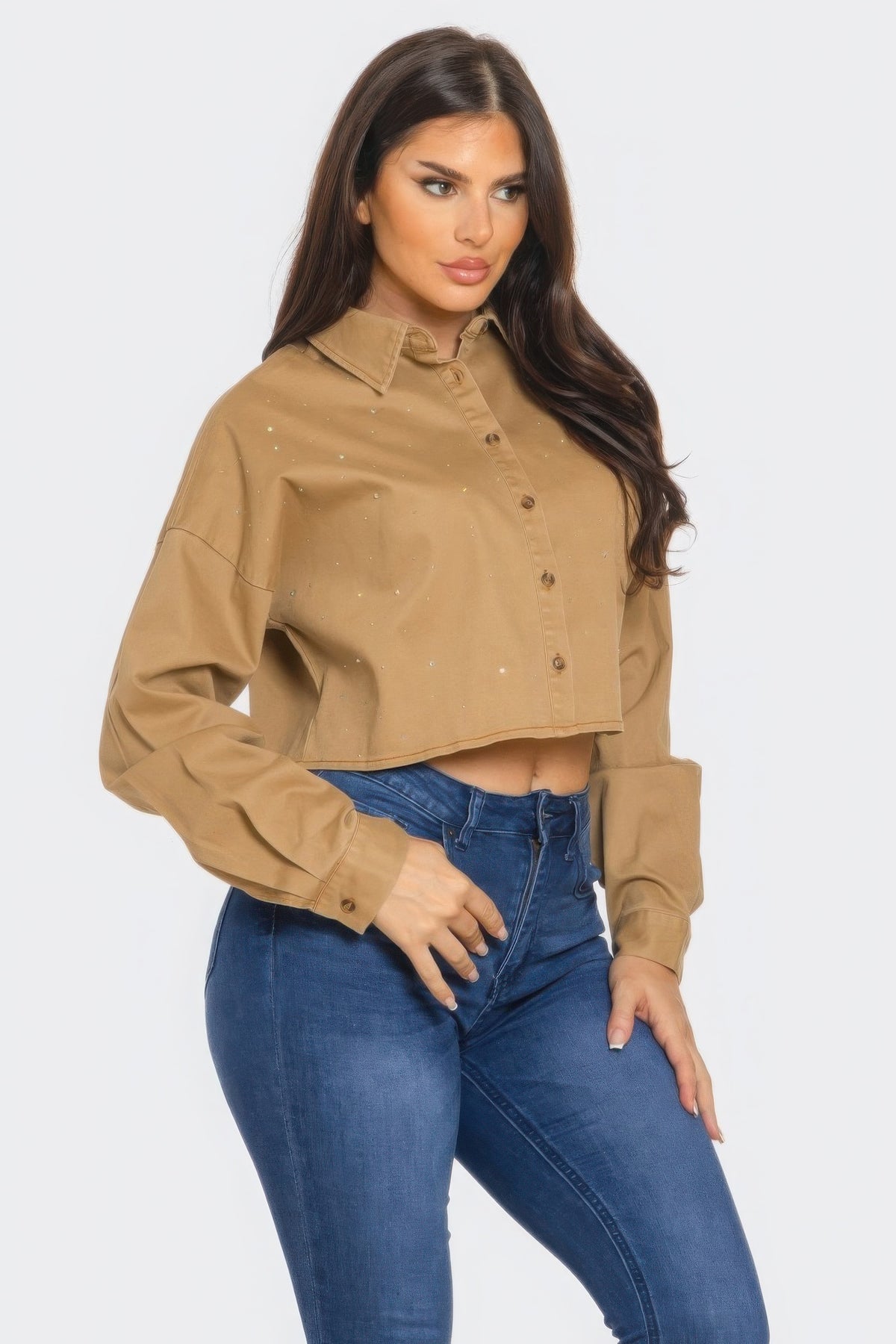 Bling Denim Button Down Shirt Sleek and Stylish