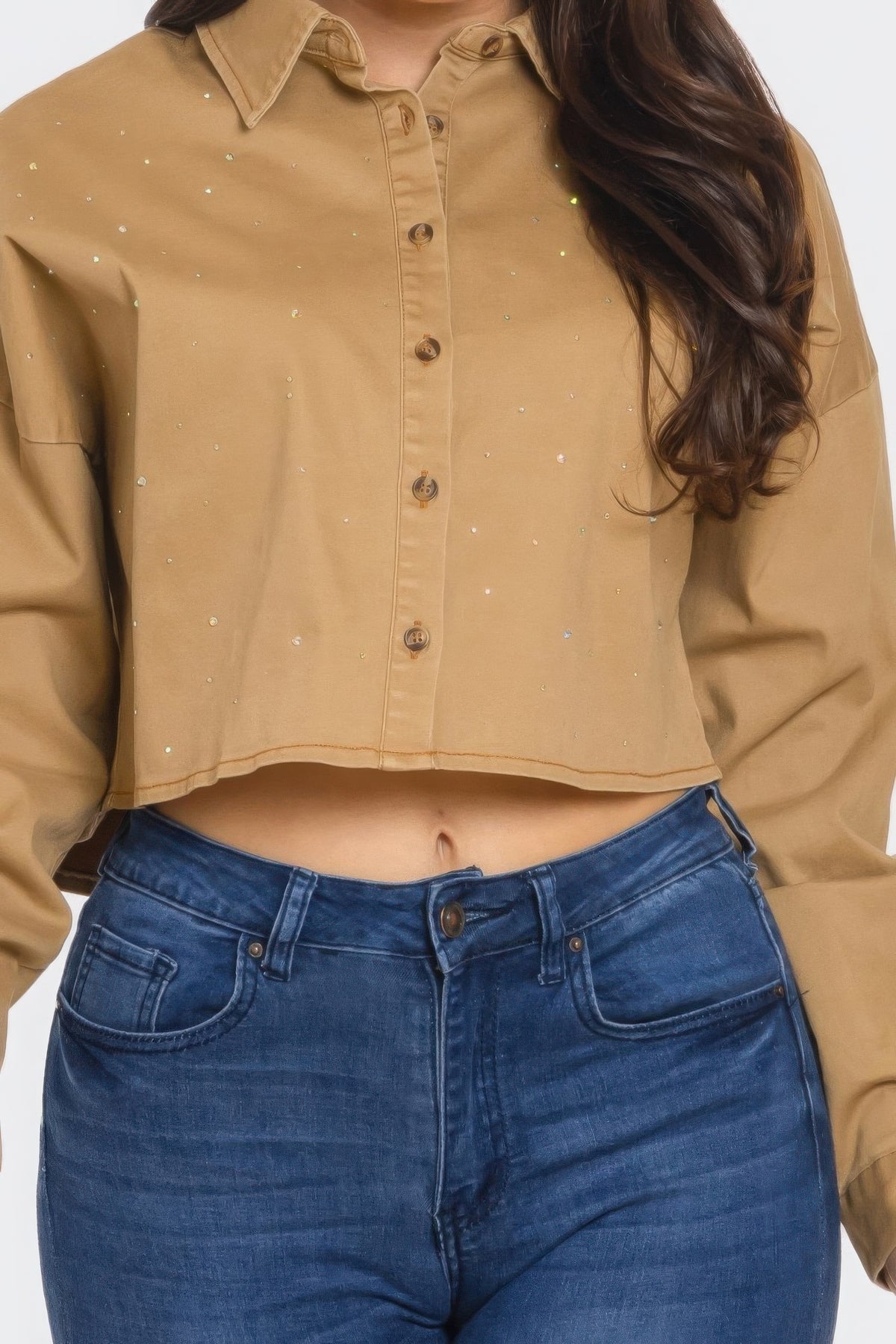 Bling Denim Button Down Shirt Sleek and Stylish