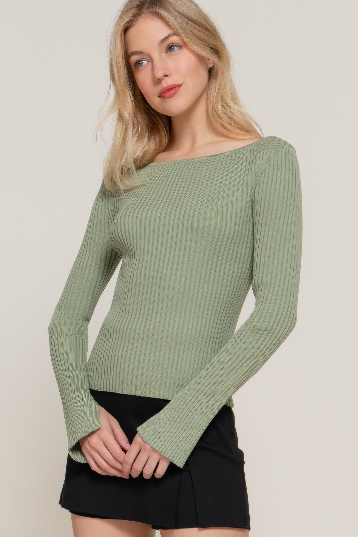 Long Sleeve Boat Neck Sweater Sleek and Stylish