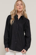 Long Sleeve Linen Blend Shirt In Black Sleek and Stylish