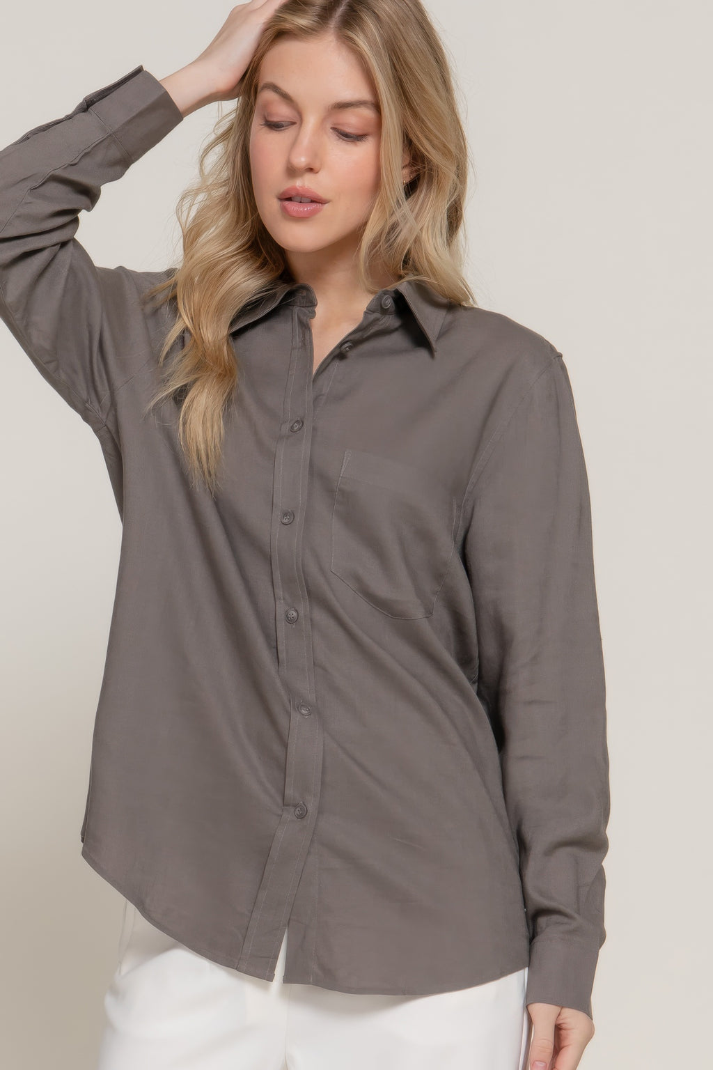 Long Sleeve Linen Blend Shirt Sleek and Stylish