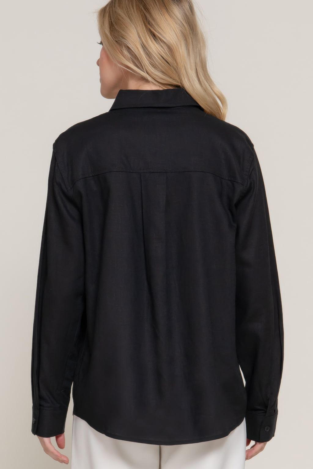 Long Sleeve Linen Blend Shirt In Black Sleek and Stylish