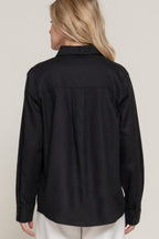 Long Sleeve Linen Blend Shirt In Black Sleek and Stylish