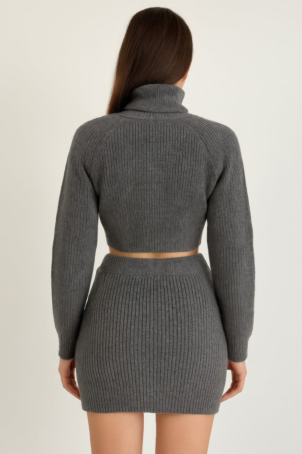 Knit Mock Neck Top And Skirt Sleek and Stylish