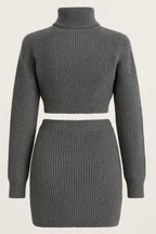 Knit Mock Neck Top And Skirt Sleek and Stylish