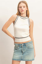 Contrast Trim Sleeveless Ribbed Top Sleek and Stylish