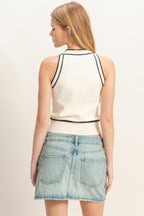Contrast Trim Sleeveless Ribbed Top Sleek and Stylish