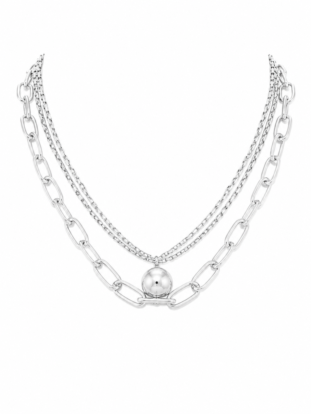 Metal Ball Oval Link Layered Necklace Sleek and Stylish