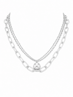 Metal Ball Oval Link Layered Necklace Sleek and Stylish
