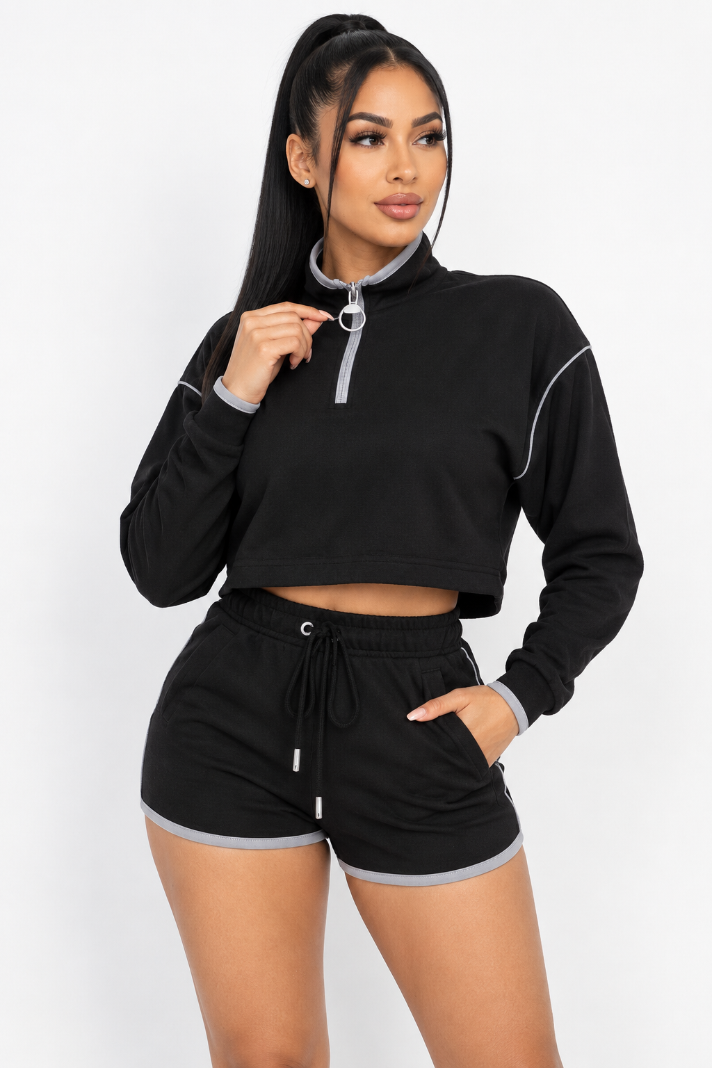 Sporty Crop Top Sporty High-waist Shorts Set Sleek and Stylish