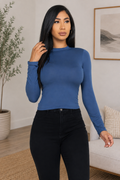 High Neck Solid Long Sleeve Top Sleek and Stylish