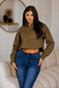 Women’s Rhinestone Embellished Cropped Shirt Sleek and Stylish