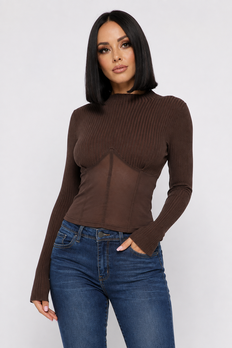 Knit Crop Top With Bottom Mesh Sleek and Stylish