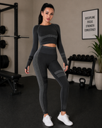 Women’s Seamless Long Sleeve Crop Top & High-Waisted Leggings Activewear Set Sleek and Stylish
