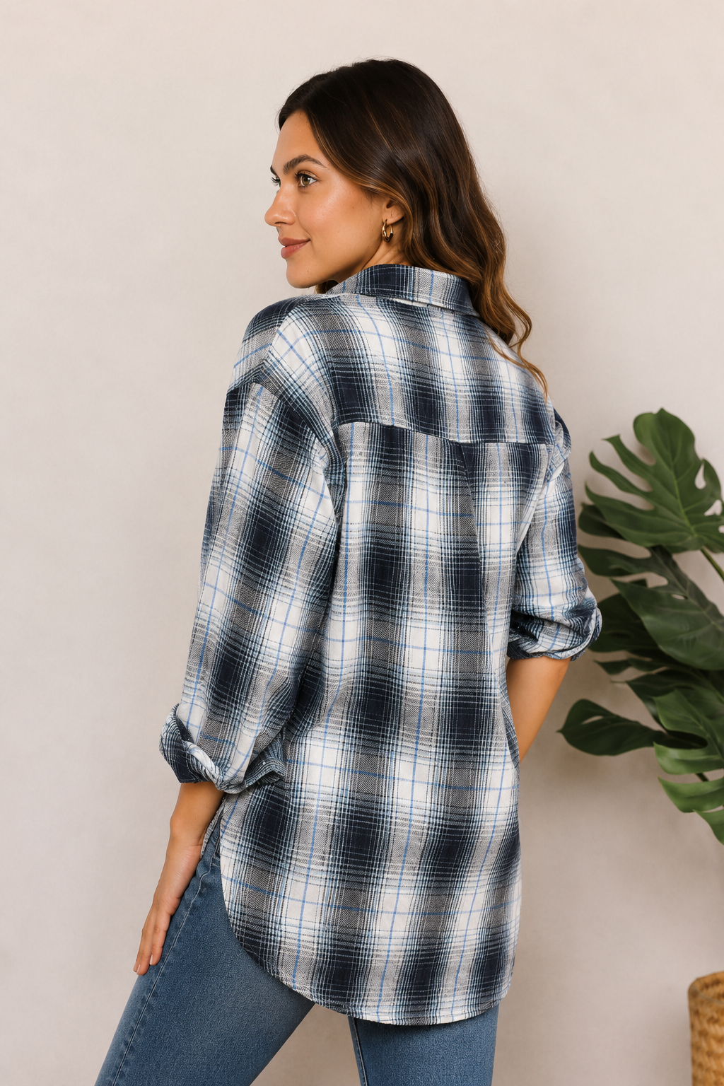 Macie Plaid Dropped Shoulder Shirt Trendsi