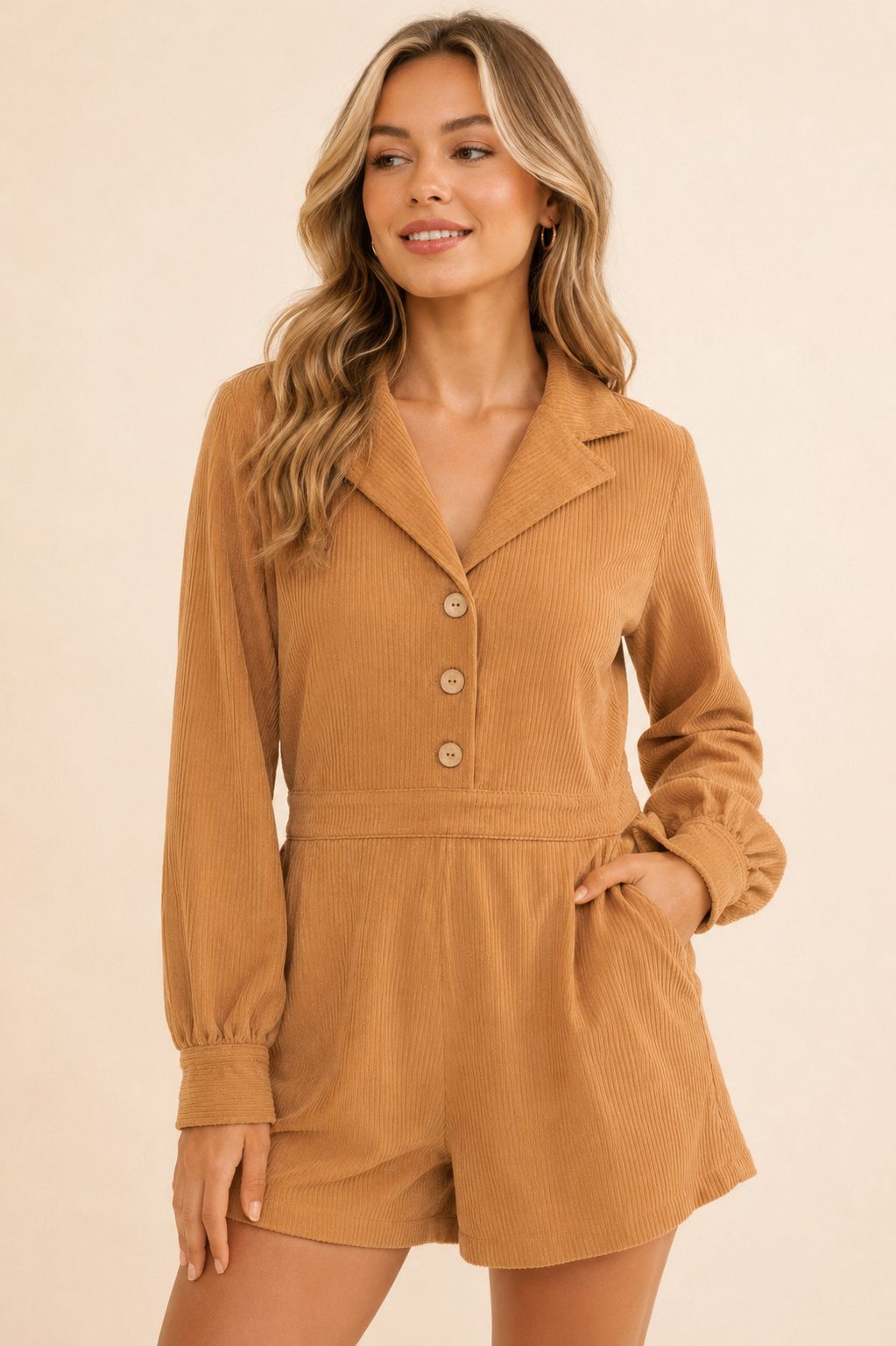 Woven Corduroy Romper Sleek and Stylish