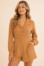 Woven Corduroy Romper Sleek and Stylish