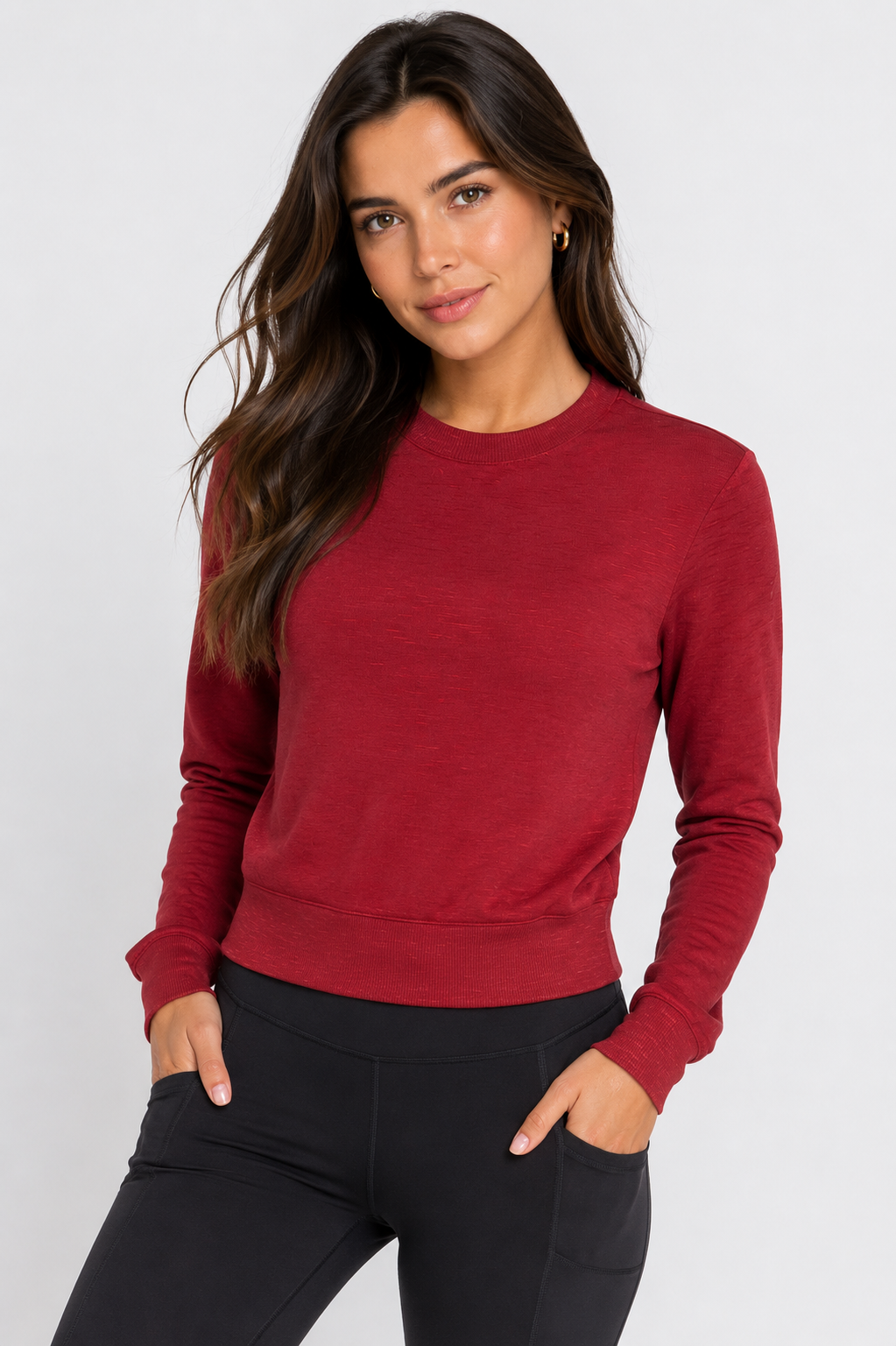 Long Slv Crew Neck Slub Terry Top Sleek and Stylish