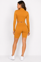 Mock Neck Top & Biker Shorts Set Sleek and Stylish