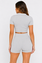 Collar Crop Top + Shorts Set Sleek and Stylish