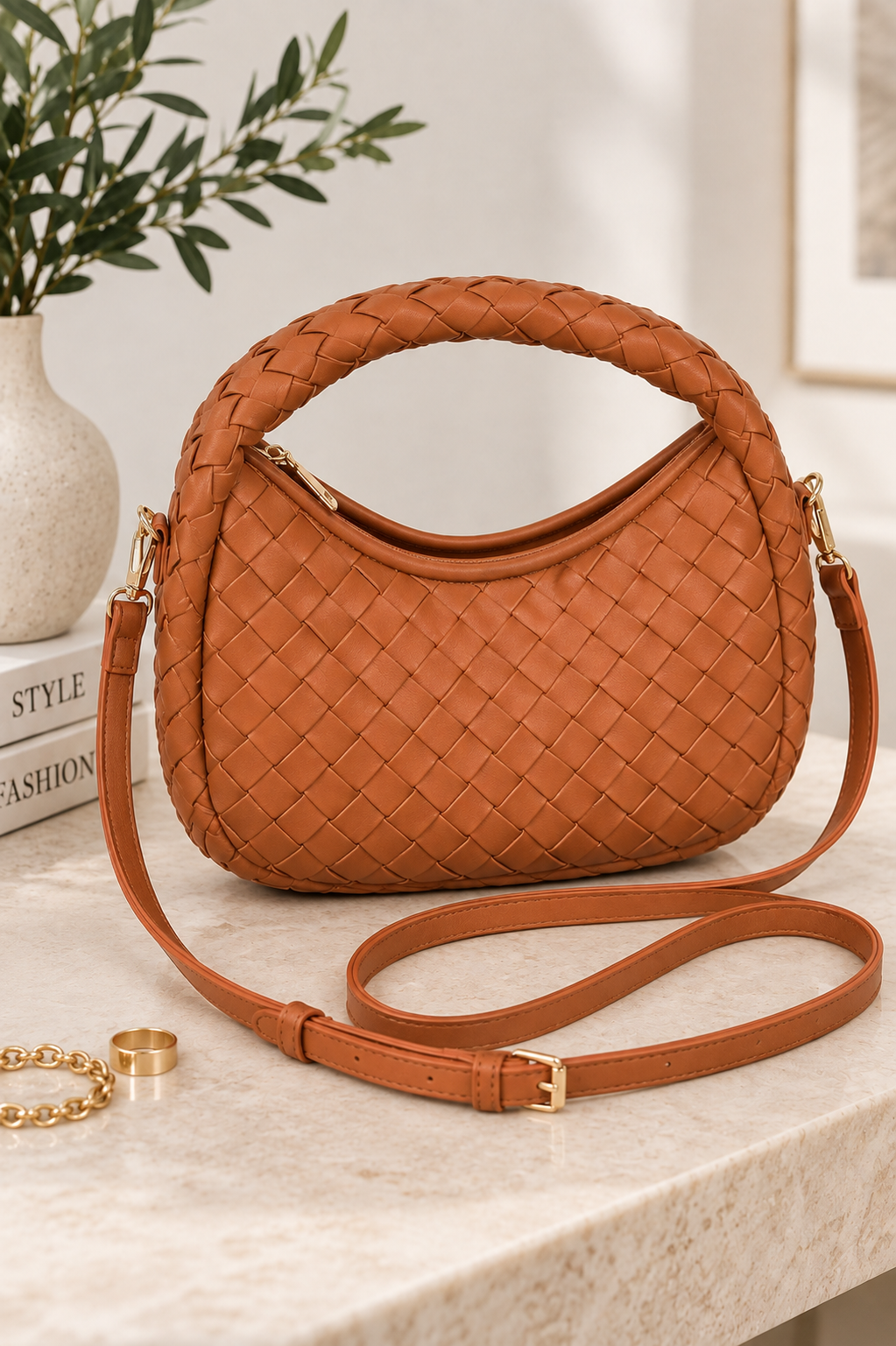 Faux Leather Braided Hobo Clutch Sleek and Stylish
