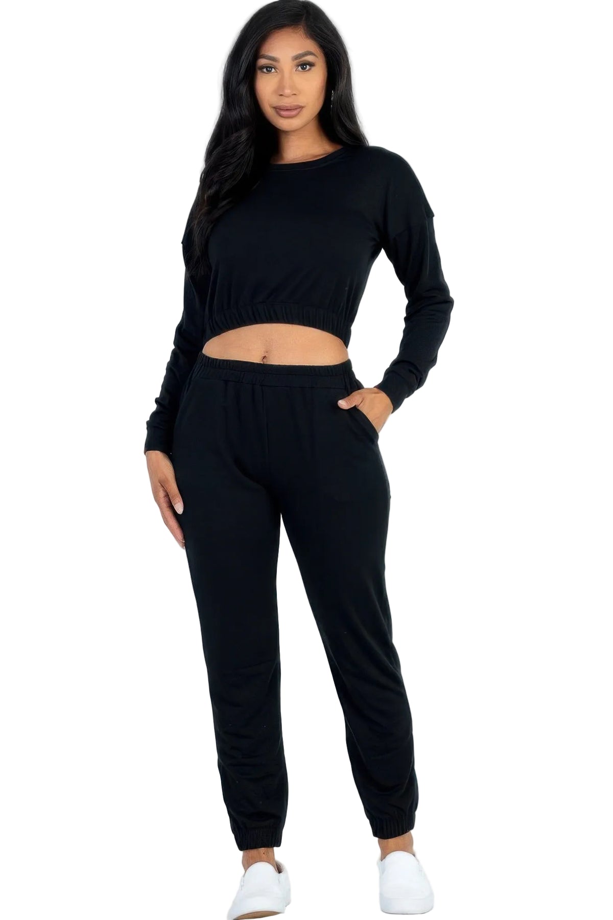 French Terry Elastic Waist Pullover & Joggers Set Sleek and Stylish
