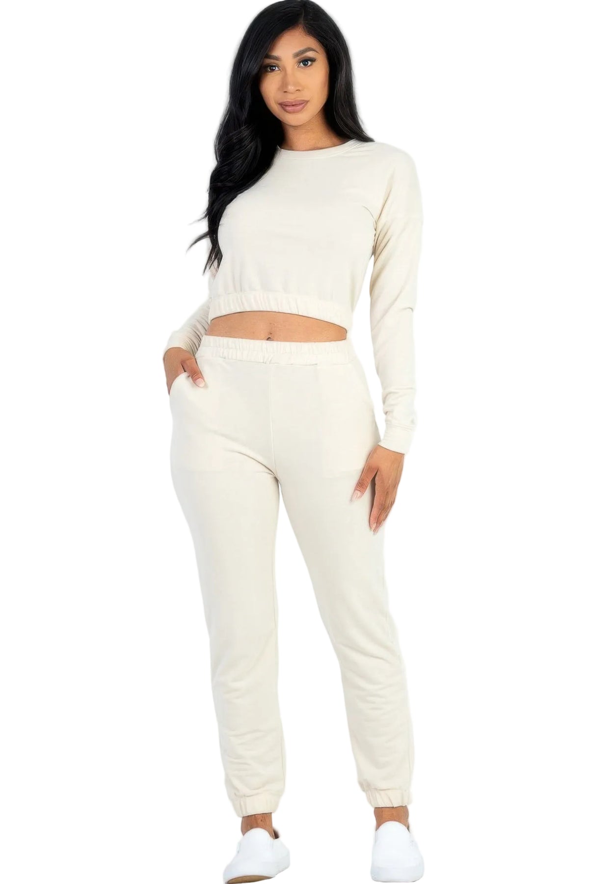French Terry Elastic Waist Pullover & Joggers Set Sleek and Stylish