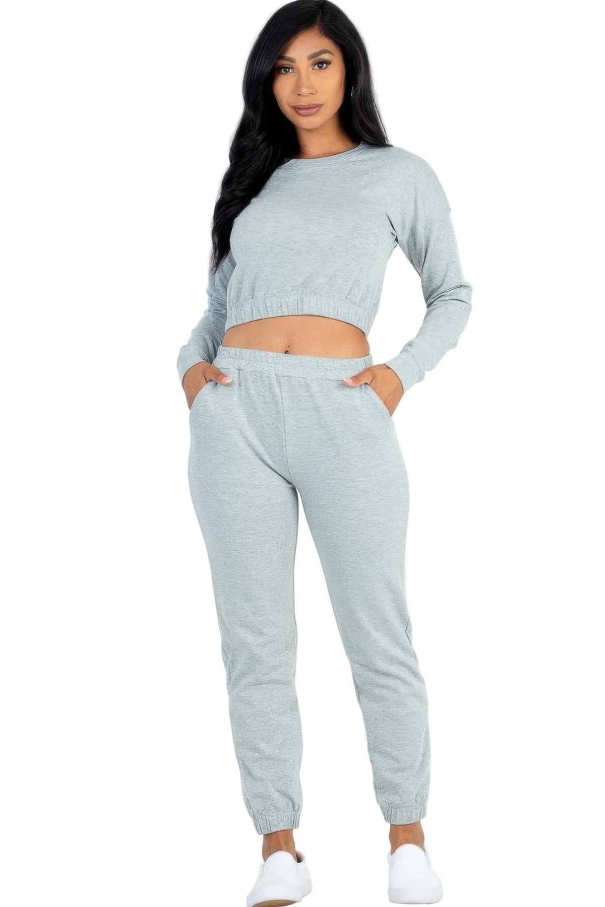 French Terry Elastic Waist Pullover & Joggers Set Sleek and Stylish