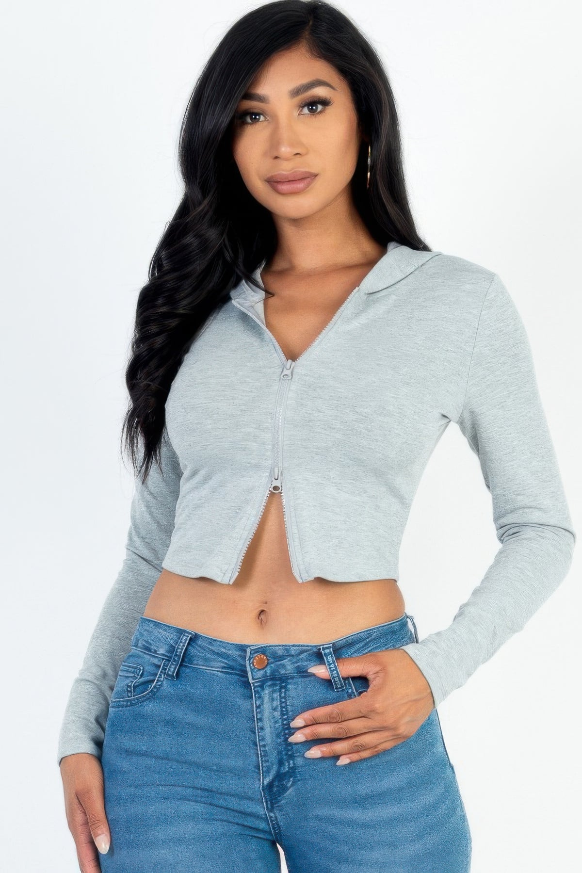 Sienna Sculpted Zip-Up Crop Hoodie Sleek and Stylish