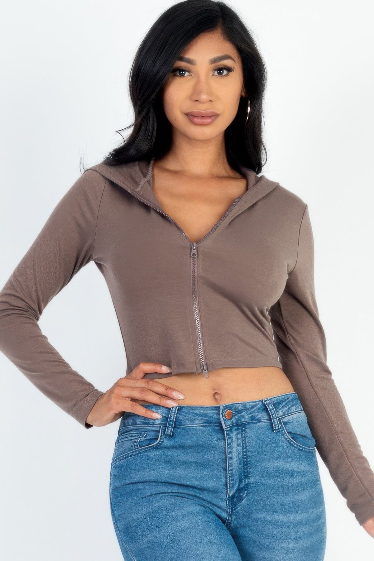 Sienna Sculpted Zip-Up Crop Hoodie Sleek and Stylish