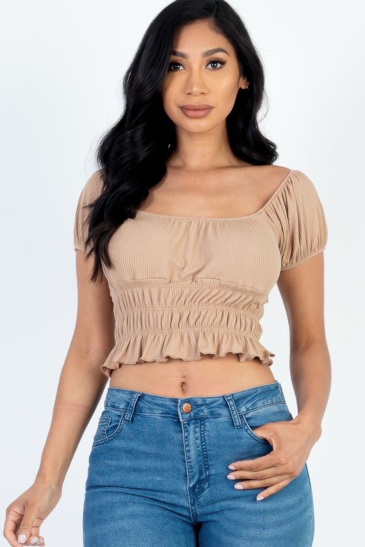 Puff Sleeve Ribbed Knit Top Sleek and Stylish