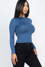 High Neck Solid Long Sleeve Top Sleek and Stylish