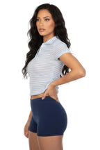Sleek and Stylish Knit Striped Polo Crop Top My Online Fashion Store