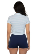 Sleek and Stylish Knit Striped Polo Crop Top My Online Fashion Store