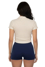 Sleek and Stylish Knit Striped Polo Crop Top My Online Fashion Store
