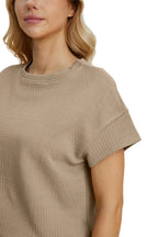 Knit Full Size Texture Short Sleeve Top and Shorts Set Trendsi