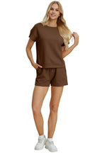Knit Full Size Texture Short Sleeve Top and Shorts Set Trendsi