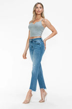 Sleek and Stylish Raw Hem Distressed Mid Rise Crop Jeans Trendsi