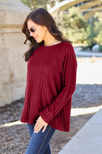Sleek and Stylish Full Size Ribbed Round Neck Long Sleeve Knit Top Trendsi
