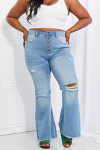 Vibrant MIU Full Size Jess Button Flare Jeans Trendsi